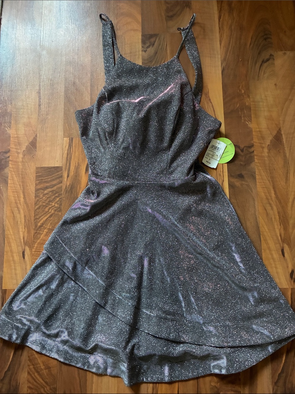 Sparkle A-Line Party Dress in Charcoal with Pink Shimmer